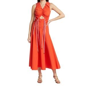 AKNVAS Jackson Orange Cut-Out Drawstring Collared Sleeveless Midi Dress Size 0